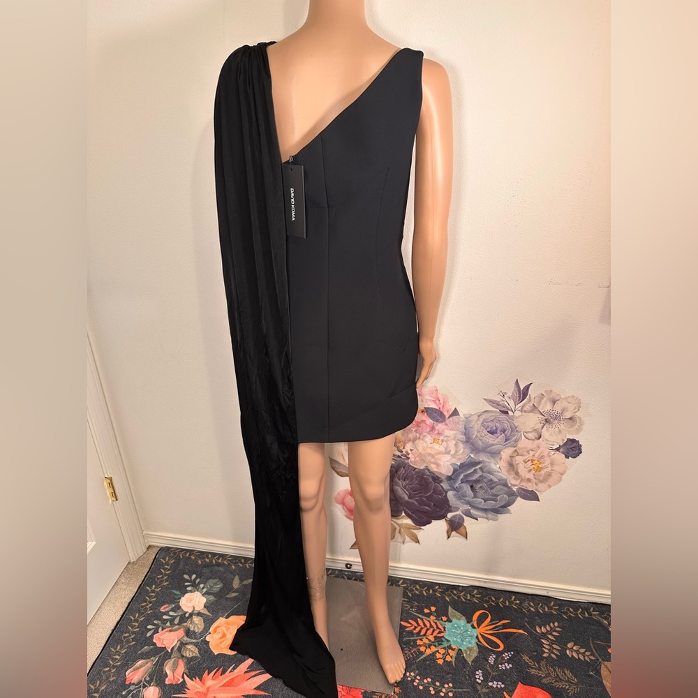 New David Koma Draped Chest Mini Dress in Black cutout mesh with cape size 8 - Picture 3 of 10